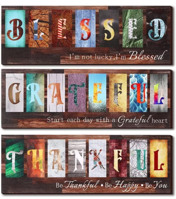 3 Pc. Thankful Grateful Blessed Wall Decor Farmhouse Rustic Kitchen*NEW