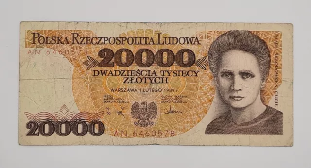 1989 - Narodowy Bank Polski, Poland - 20000 Zlotych Banknote, Bill No AN 6460578