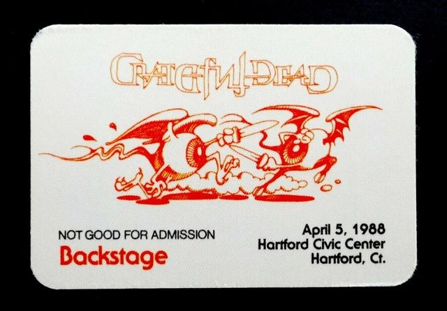 Grateful Dead Backstage Pass Hartford Connecticut 4/5/88 4/5/1988 Rick Griffin
