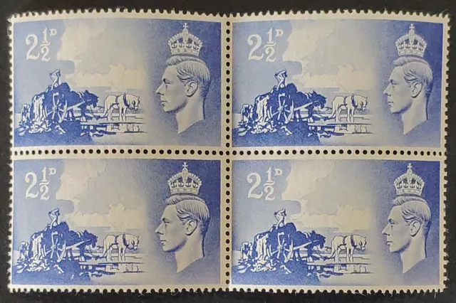 GB. KGVI 1948 ERROR! "Crown flaw" on 2 1/2d Channel Islands block, MUH.