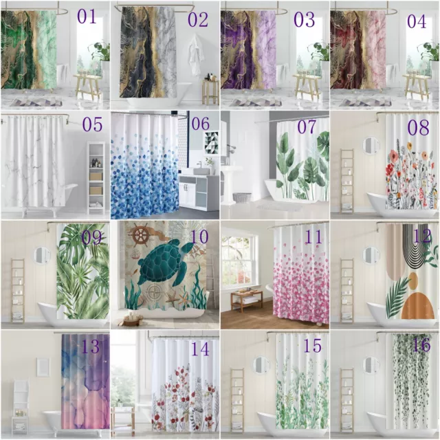 Extra Long Fabric Waterproof Shower Curtain with Hooks 180x180cm/180x200cm AU