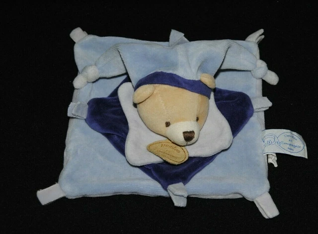 Ours plat bleu 2 tons DOUDOU ET COMPAGNIE col bonnet TTBE
