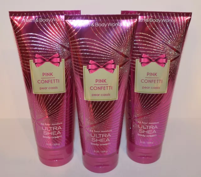 3 Bath Body Works Pink Confetti Pear Cassis Ultra Shea Cream Hand Lotion 8Oz Lot