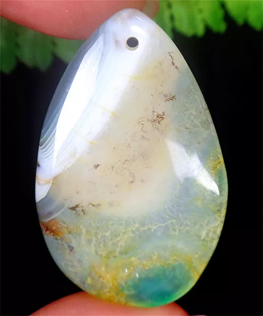 46x30x7mm Green&Yellow Stripes Druzy Geode Agate Teardrop Pendant Bead BQ66377