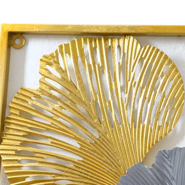 Wandbild Ginkgo Blätter Skulptur Wandschmuck Metall Wanddeko 2pcs 85×31×5cm Gold 3