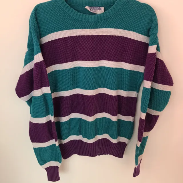 Vintage 1990s Mighty Ducks Anaheim Stripe Sweater Puritan Cotton Made in USA 90s