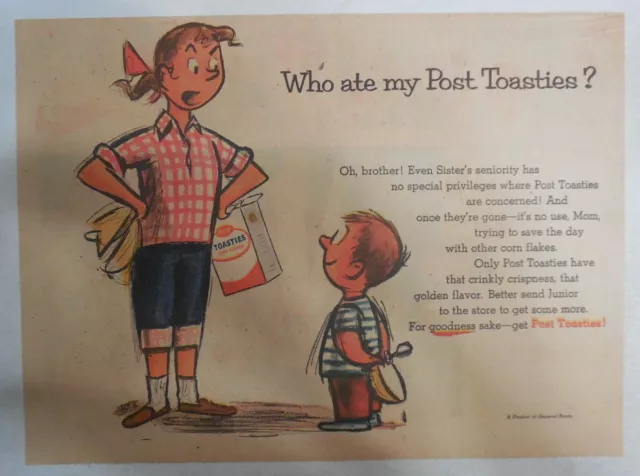 Post Cereal Ad: Post Toasties Cereal ! from 1940's 11 x 15 inches