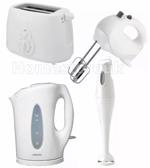 White Cordless Jug Kettle / 2 Slice Toaster / Hand Held Blender Mixer Whisk Set 3