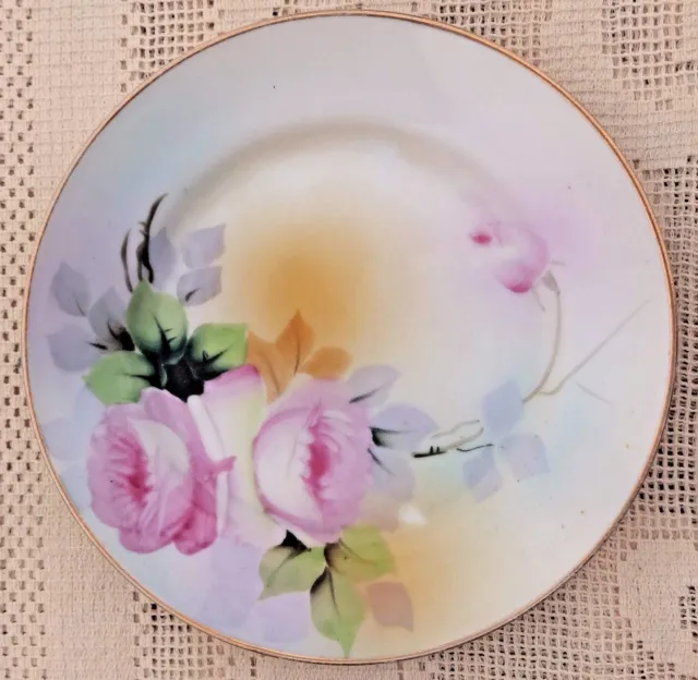 ANTIQUE EARLY 20th CENTURY NIPPON HAND PAINTED PORCELAIN FLORAL PLATE