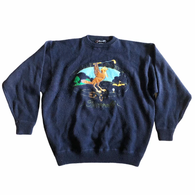 Vintage Faconnable  Size 2XL Heavy 100% Wool Golf Trophy Sweater Navy Blue