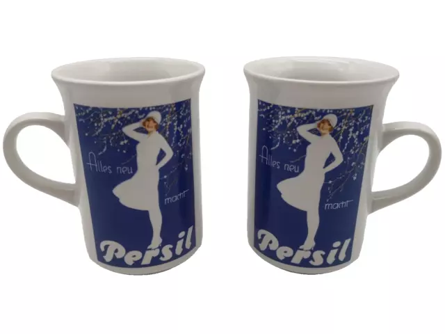 2x PERSIL Tasse Henkel weiße Dame 80er Kaffeetasse Becher Werbung Werbetasse