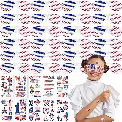 90 Pcs Patriotic Party Favor Accessories of 24 Pairs Shutter Shades Glasses