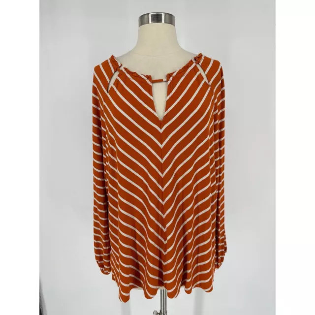 Chico’s Bohemian Keyhole Striped Long Raglan Sleeve Knit Women’s Top Sz L