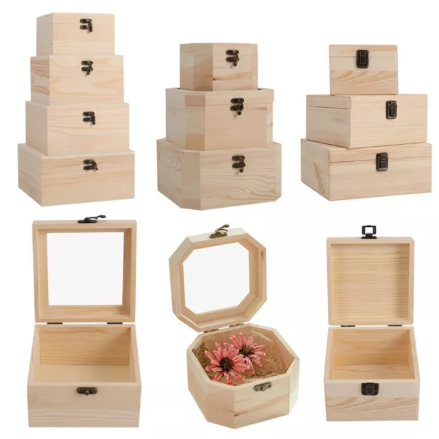 Natural Wooden Craft Box Treasure Chest Storage Memory Keepsake Gift Personalise
