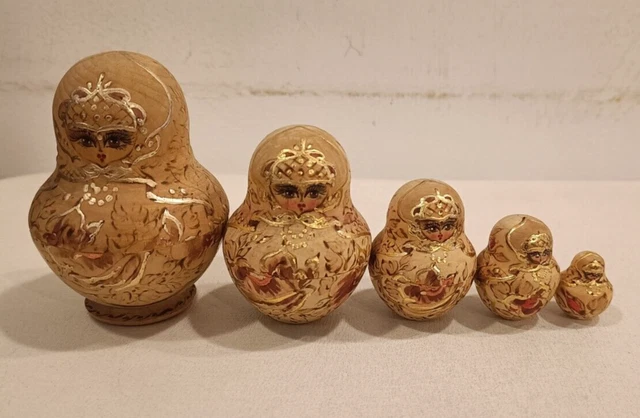 Matrioska Russa Originale Con 5 Animali: Leone, Tigre, Maiale, Scimmia, Uccello, Giocattolo In Legno Fatto A Mano Per Bambini 3+