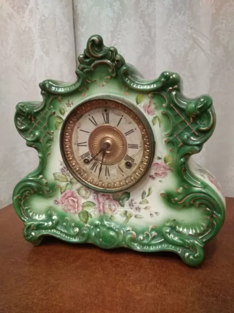 Antique  ANSONIA "Dresden Extra" Victorian German Porcelain Mantel Clock