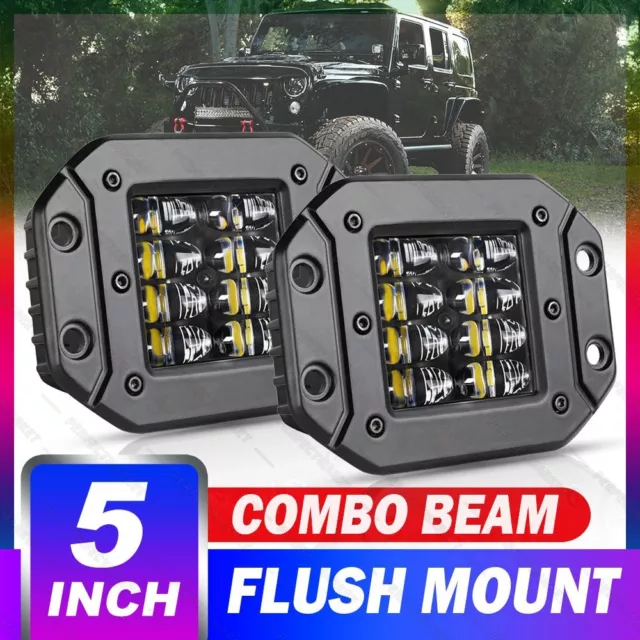2x 5" Flush Mount 4-Row 160W LED Work Light Bar Rear Bumper Reverse Pods Driving