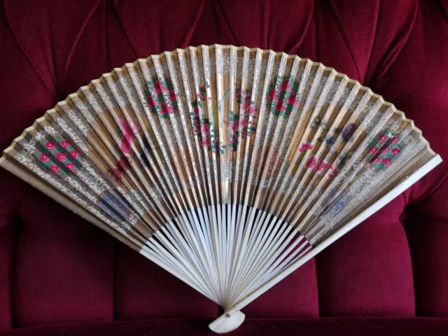 Antique Chinese Hand Fan. Painted. Beautiful & rare. 19th century