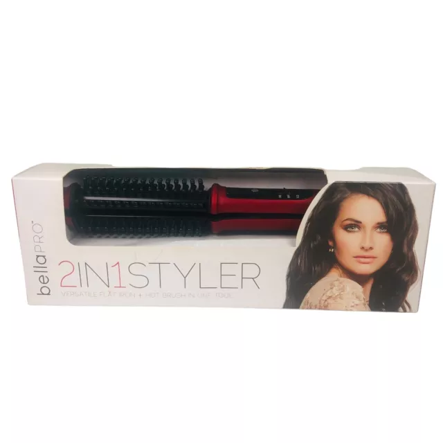 BELLA PRO 2 In 1 Styler Flat Iron Hot Brush Combo Hair Styling
