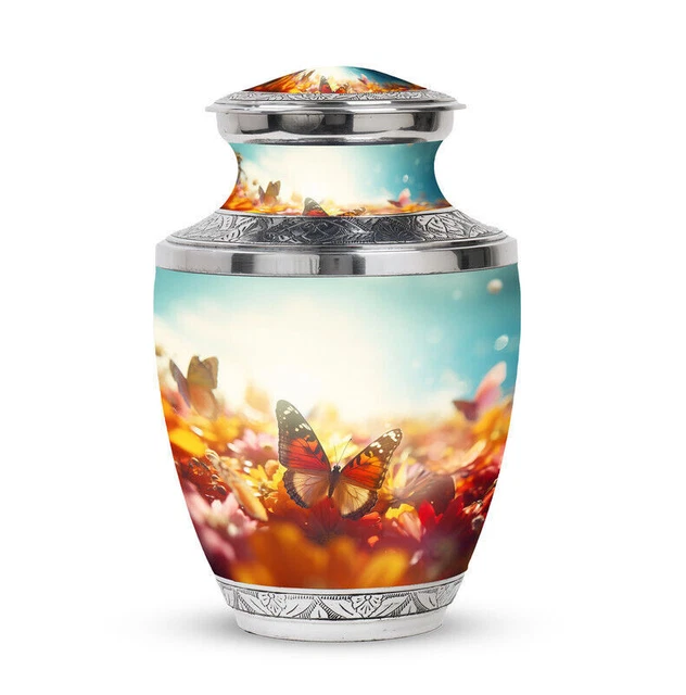 Loss Memorial Urns Colorful Butterflies On A Orange Meadow (3 Inch) Pack Of 1
