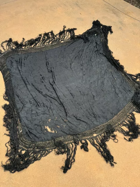 1920s/20s Antique Large Piano Shawl Silk Black As Is Repurpose Upcycle Study Vtg