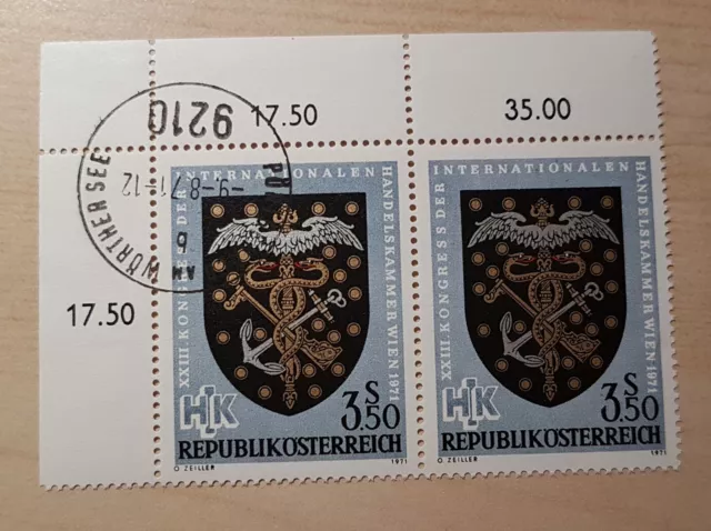 AUSTRIA 1971 Mi 1358 Handelskammer Wien, Pärchen mit Radstücken, gest. + posfr**