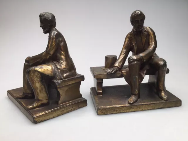Vintage W V Egbert Seated Abraham Lincoln Cast Bronze Metal Bookends
