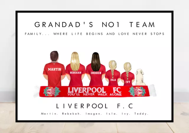 Personalised Family Football Print Grandad Birthday Gift Fathers Day Present
