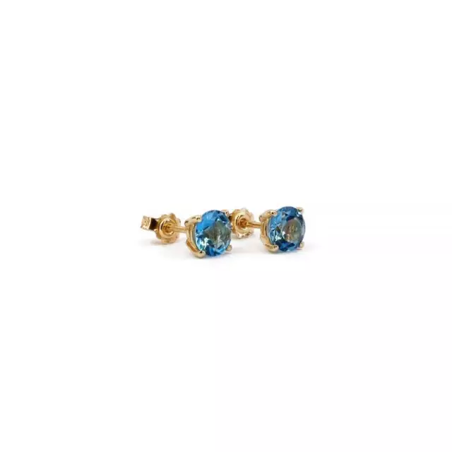 Naturel Topaze Bleu Suisse Clous Femme Boucles D'Oreilles 14k Plaqué Or Argent