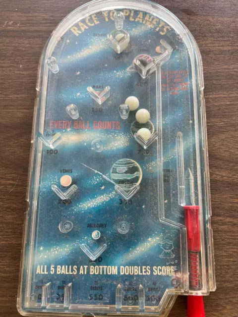 Vintage  Atomic Space Age Race To Planets Game Hasbro Pinball Retro