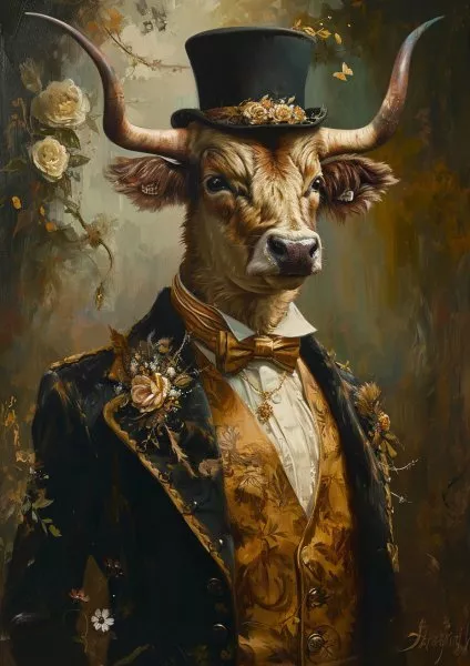 Highland Cow Bull Victorian Regal Gentleman Portrait Fine Art Giclee Print J33