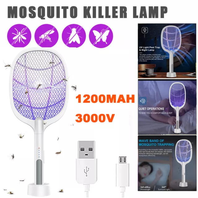 Bug Zapper Racket Fly Swatter Mosquito Bat Wasp Insect Pest Killer USB Electric