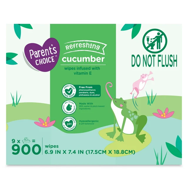 Parent's Choice Cucumber Scent Baby Wipes 900 NEW