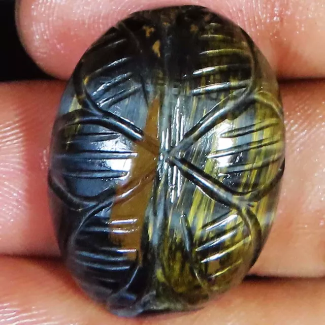 49.55 CT Naturel Tigre Eye Sculpture Ovale Cabochon Desseré Gemme 21x27x10mm