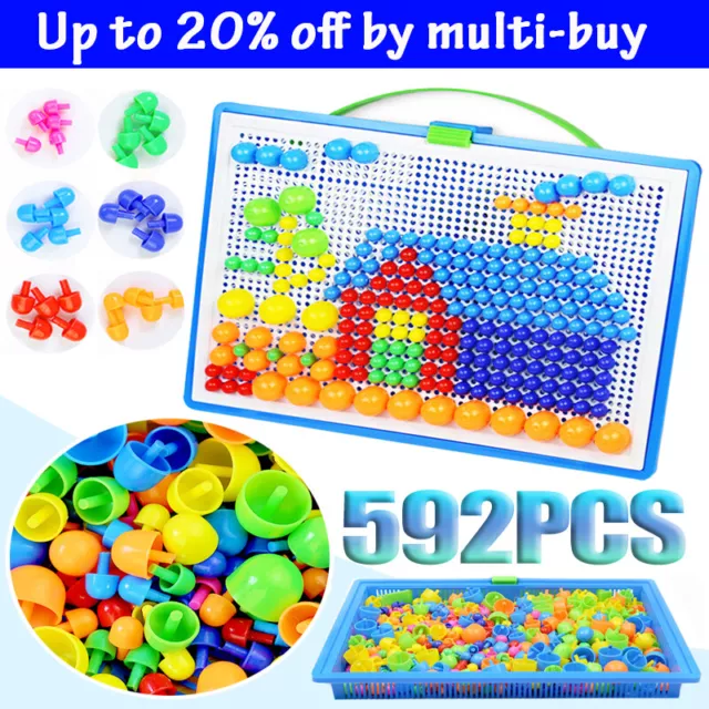 Children Kids Puzzle Peg Board 592 Pegs Mosaic Puzzle Toy Block Peg Set Gift AF