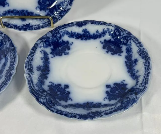 Antique Set 3 New Wharf Pottery Flow Blue Lucerne Saucers Semi-Porcelain England 3