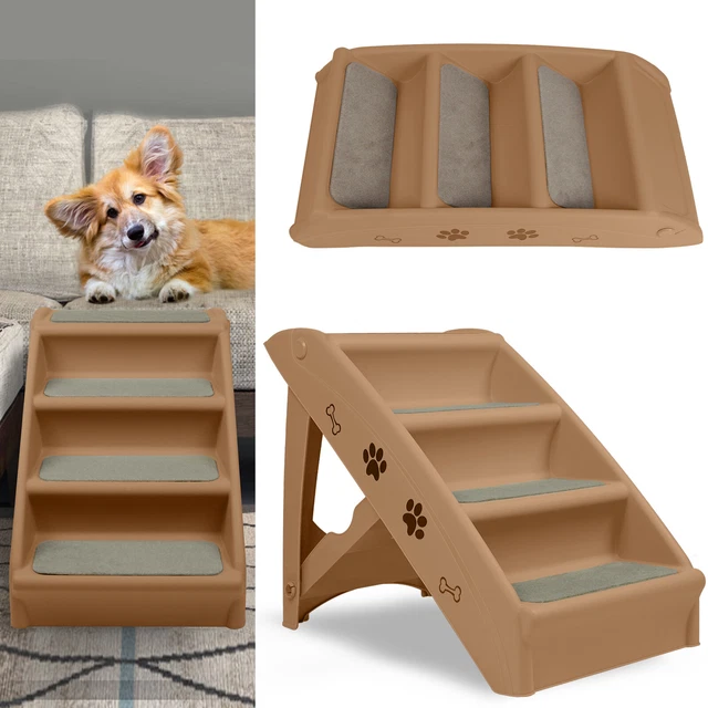 Hundetreppe 4 Stufen Haustierleiter Katzentreppe Haustiertreppe Hunderampe Braun