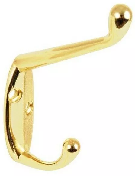 10x Securpak Door Wall Clothes Metal Double Hat & Coat Hooks Hanger - Brass