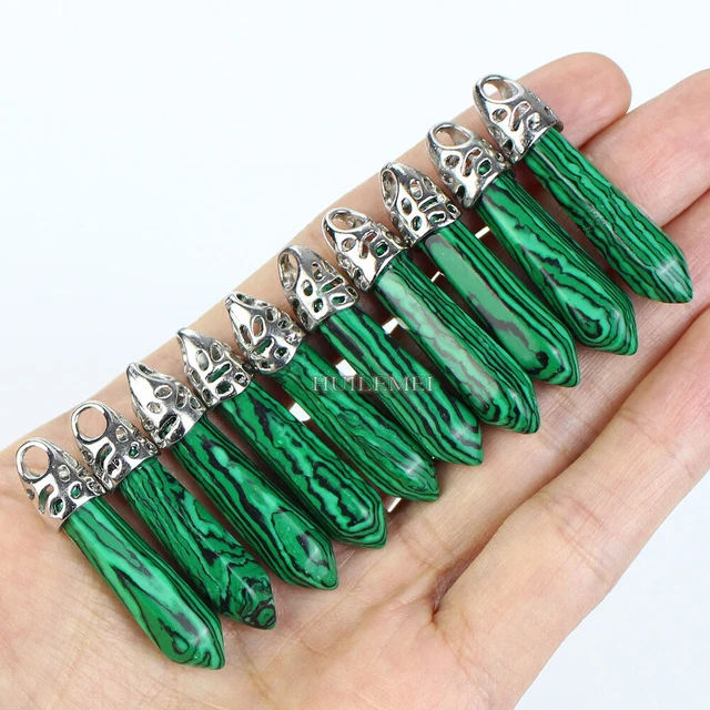 10pcs Synthetic Malachite Stone Hexagonal Pointed Pendants Reiki Chakra Healing