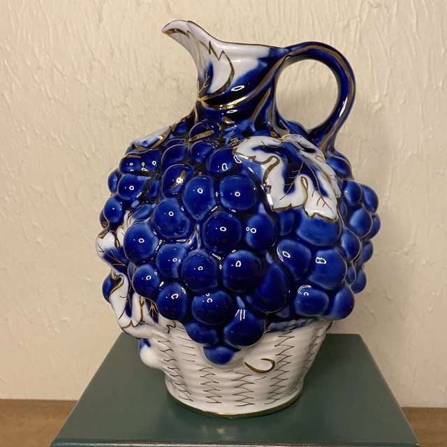 Vintage Russian Lomonosov Grapes In A Basket Porcelain Decanter Pitcher No Lid