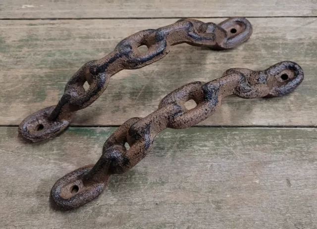 2 Large Cast Iron Antique style CHAIN Barn Handle, Gate Pull, Shed Door Handles