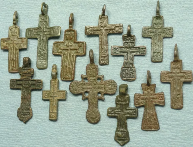 ONE 17th - 18th c. Ukrainian Orthodox Bronze Cross Pendant, Text
