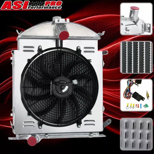 Fit 1928-1929 Ford Model A Heavy Duty 3.3L l4 3 Row Aluminum Radiator&Shroud Fan