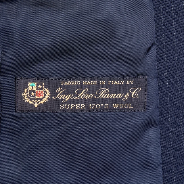 J Girocollo Gilet Uomo 40R Blu Navy Gessato Loro Piana Lana 6-Button Gilet 4