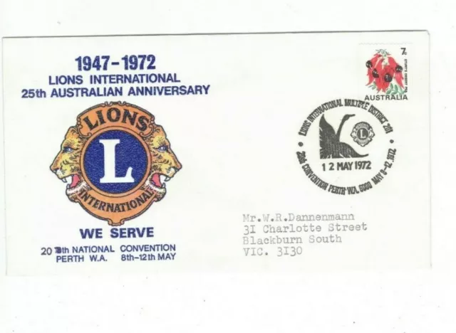 Australia 1972 7c LIONS INTERNATIONAL Cover,cds LIONS CONVENTION PERTH WA