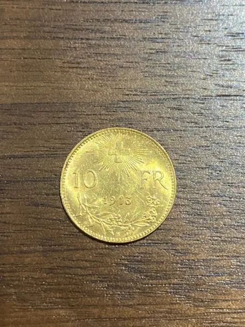 1913 Swiss 10 Franc Gold Coin - 3.22g - 0.900 Purity - Bern Mint