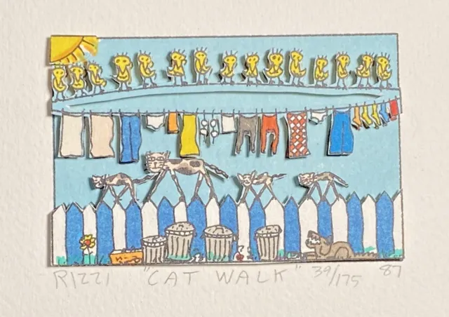 James Rizzi: original 3D „CAT WALK“, handsigniert, 1987, 39/175, vergriffen