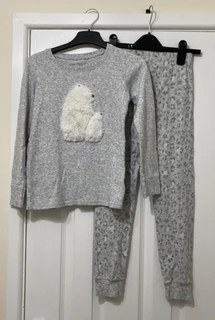 M&S girls grey polar bear pyjamas 9 years VGC