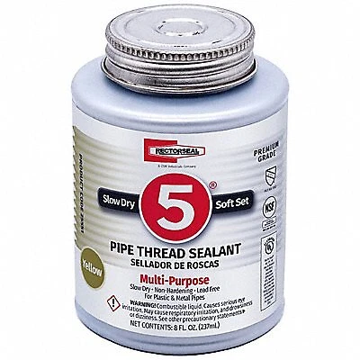 Rectorseal Pipe Thread Sealant: No. 5, 9.6 fl oz, Brush-Top Can, Yellow  25551