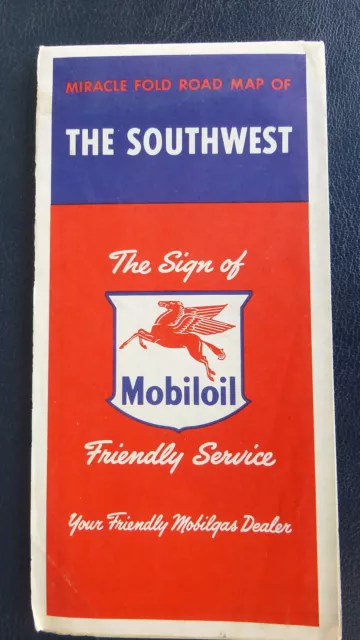 1954 Southwest road map Magnolia   oil  gas Socony Vacuum Texas Oklahoma NM